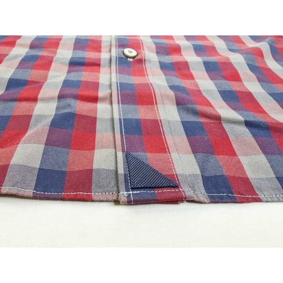 Untuckit Large Wrinkle Free Gray Blue Red Check Long Sleeve Logo Cotton Shirt - Picture 6 of 9